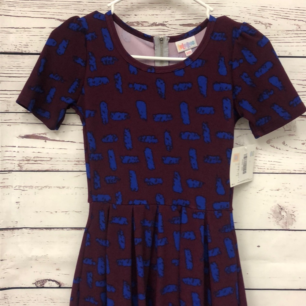 Lularoe burgundy wine royal blue‎ print dress